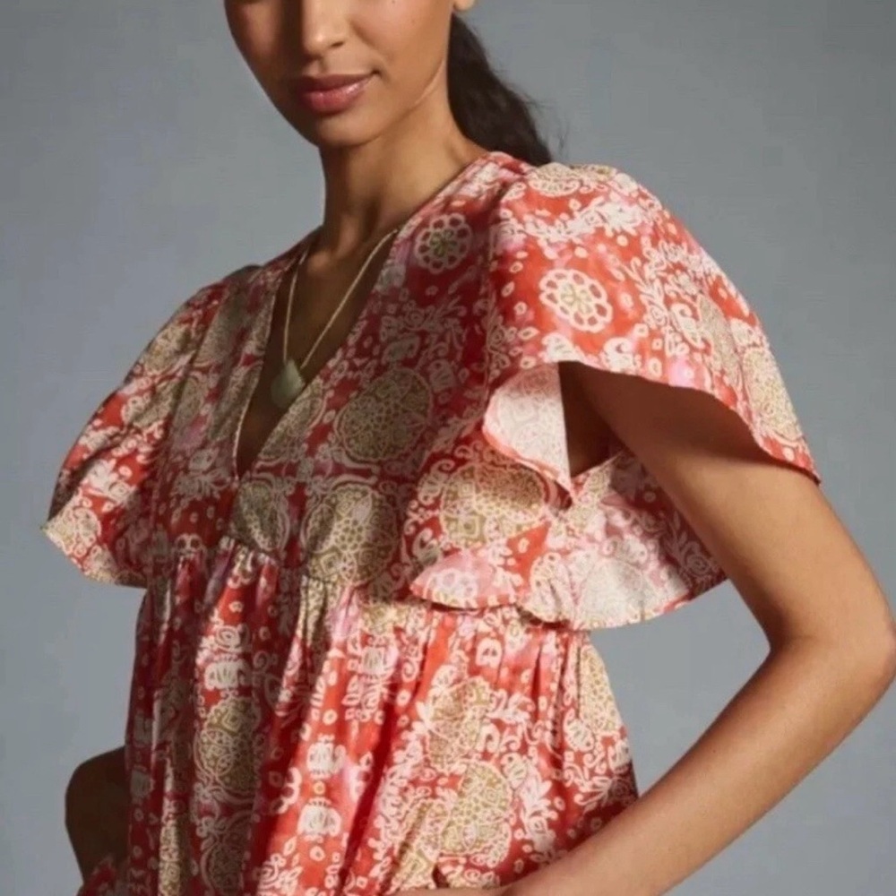 Anthropologie Maeve Printed Flutter-Sleeve Babydoll Dress Plus Size 3X - Picture 8 of 8